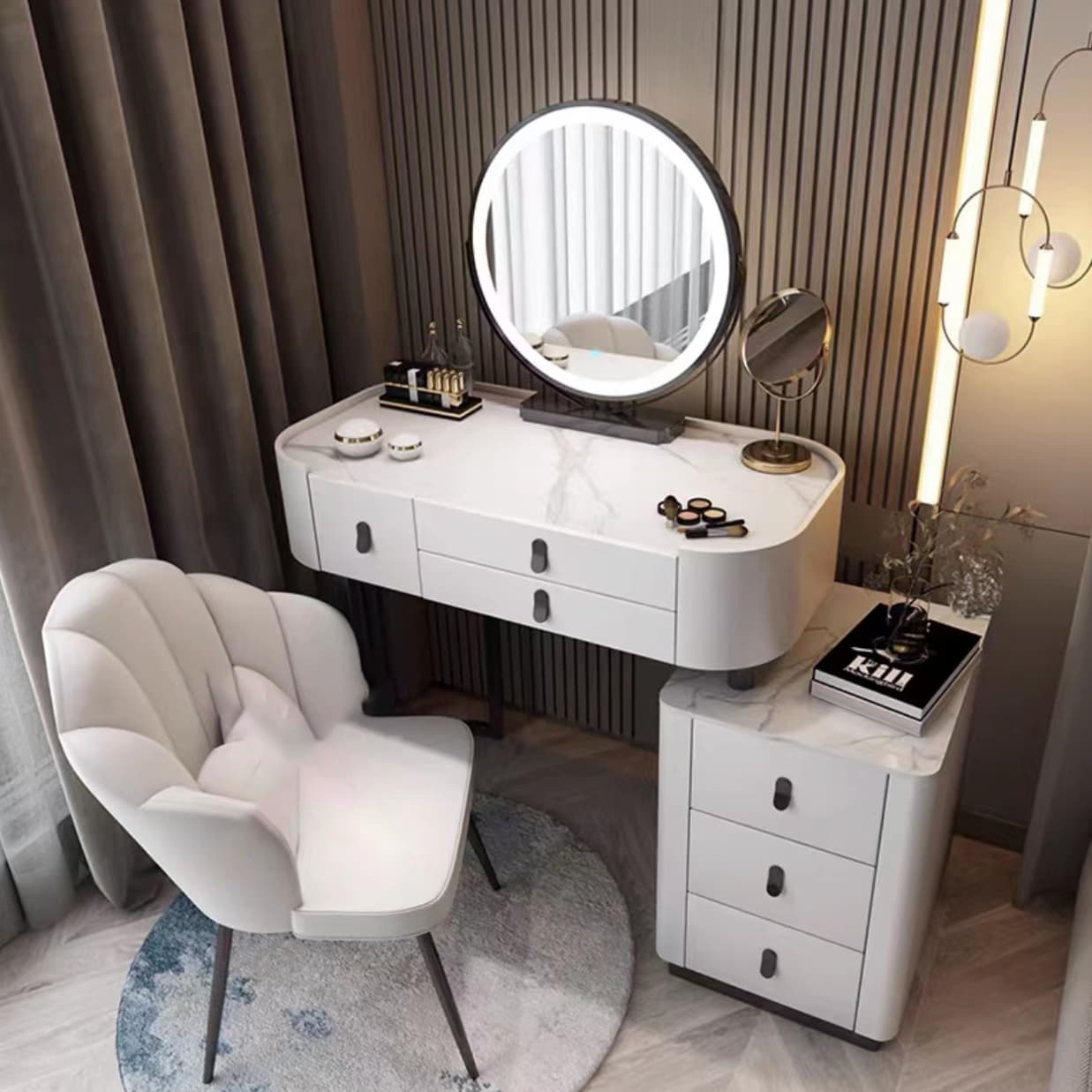 Glass/Stone Make-up Vanity Modern Vanity Dressing Table with Storage Drawers - image 14