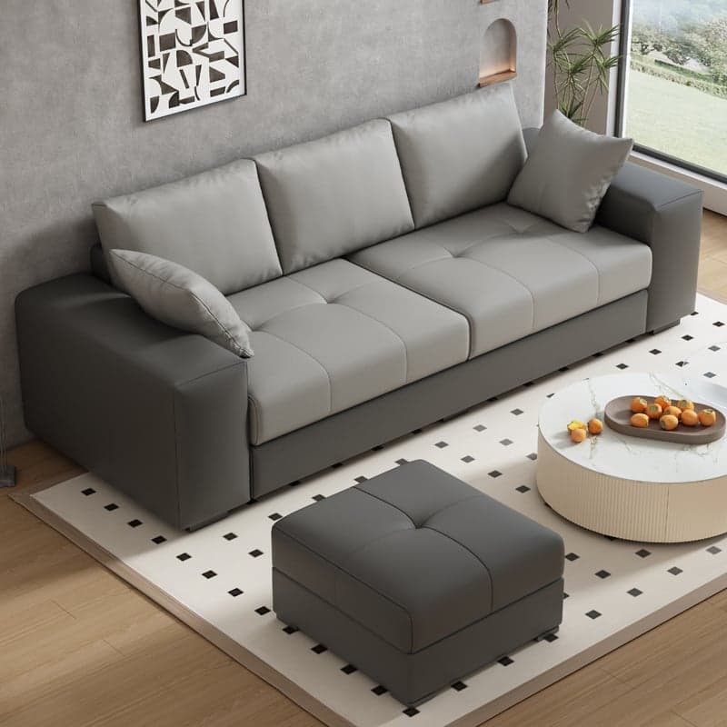 Modern Solid Color Scratch-defiant Standard Sofa in Pu with Dark Grey/Ivory/Coffee Upholstery, 4-seater/3-seater, and 2 Pillows - image 3