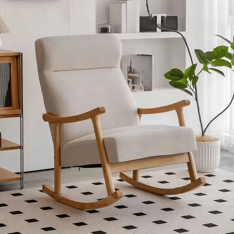 Modern Simple Style Wood Rocking Chair Couch with Cushioned Track Arm