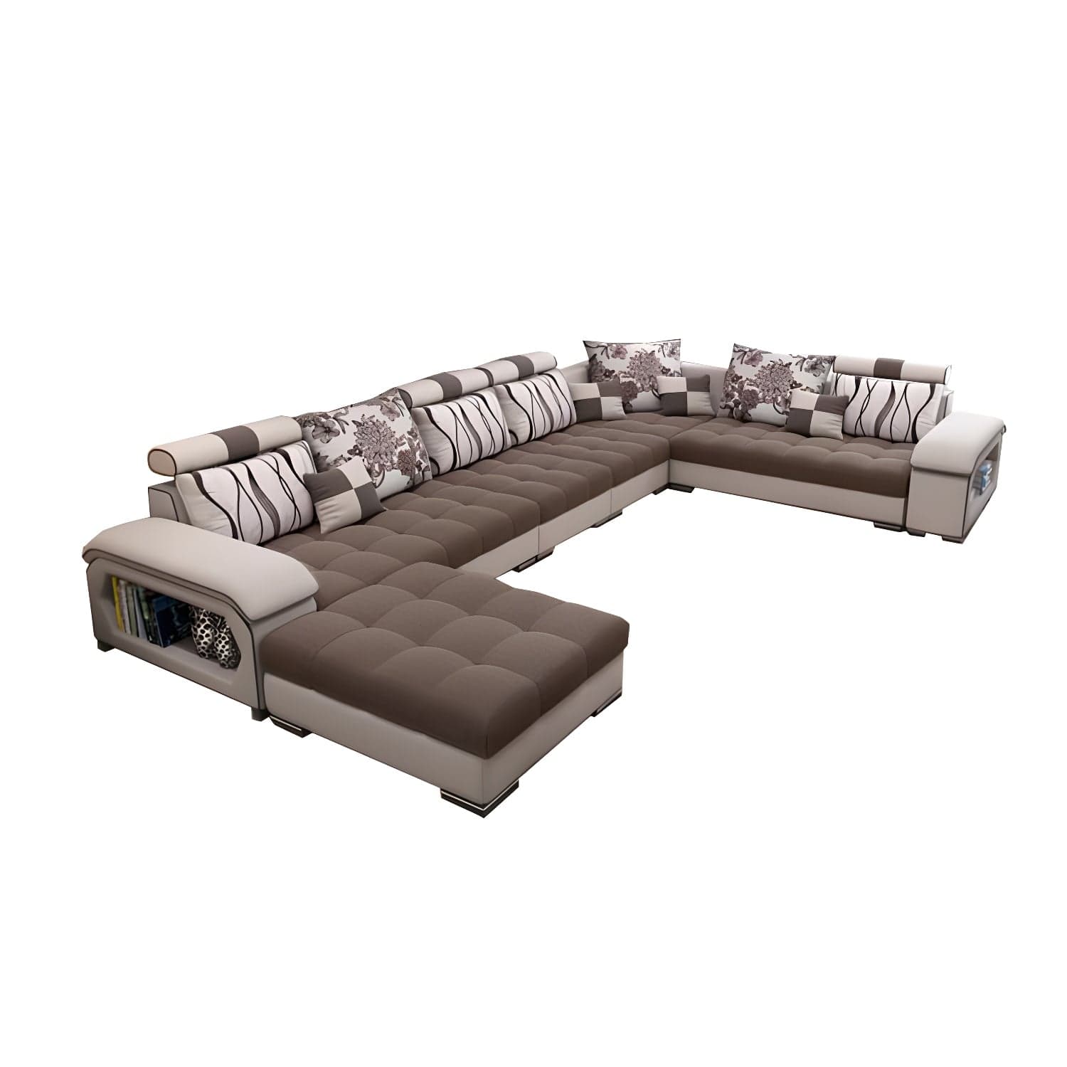 Modern Wooden U-Shape Reversible Modular Corner Sectional Set with Storage and Ottoman - image 3