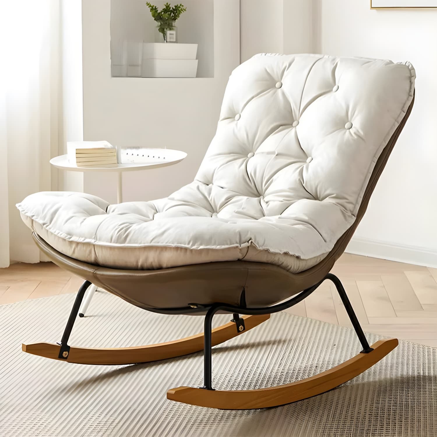 Stylish Modern Metal Rocking Chair with Tufted Upholstery and Stain-Resistant, Removable Cushions - image 11