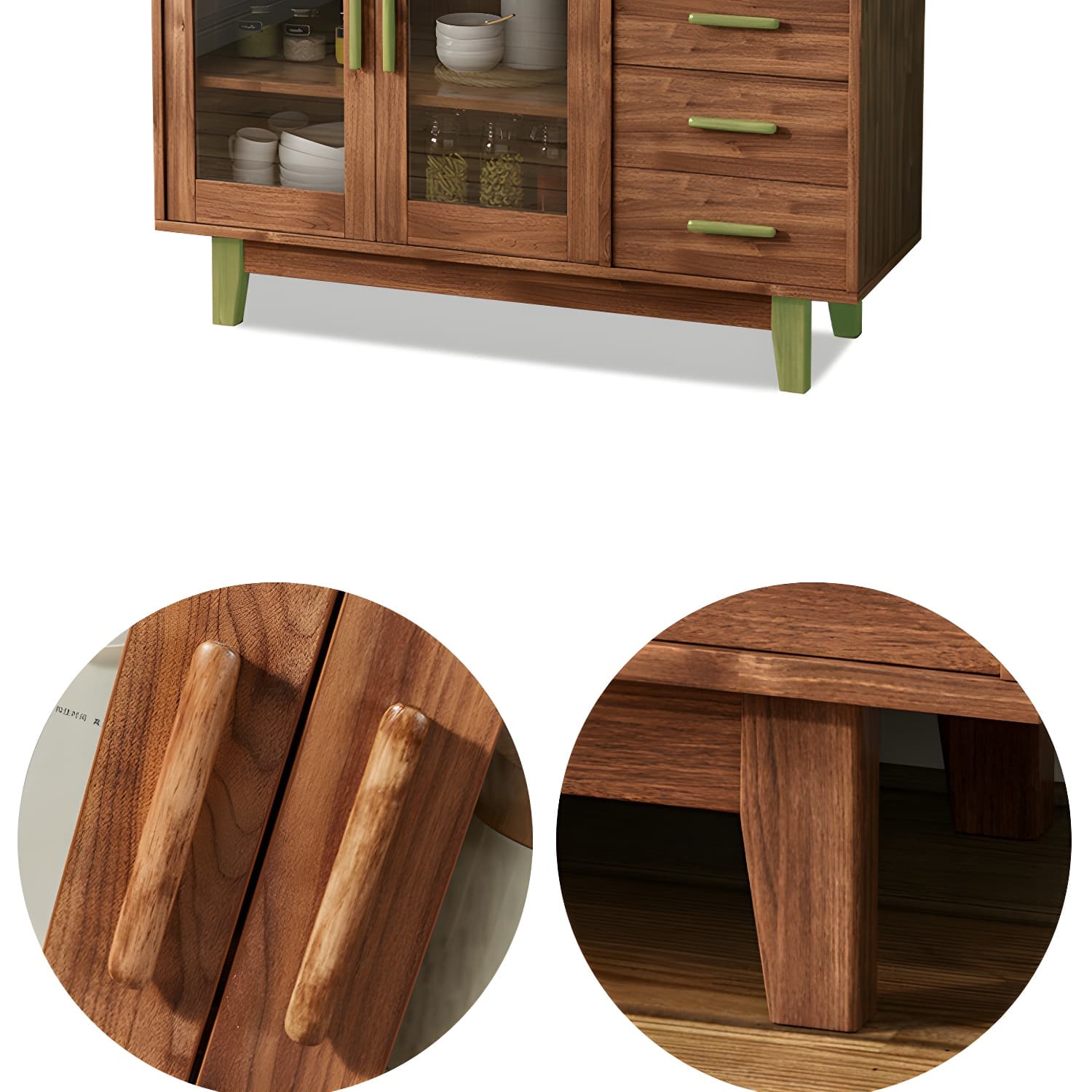 Modern Brown Wood Buffet Sideboard with Glass Doors and Drawers - image 9