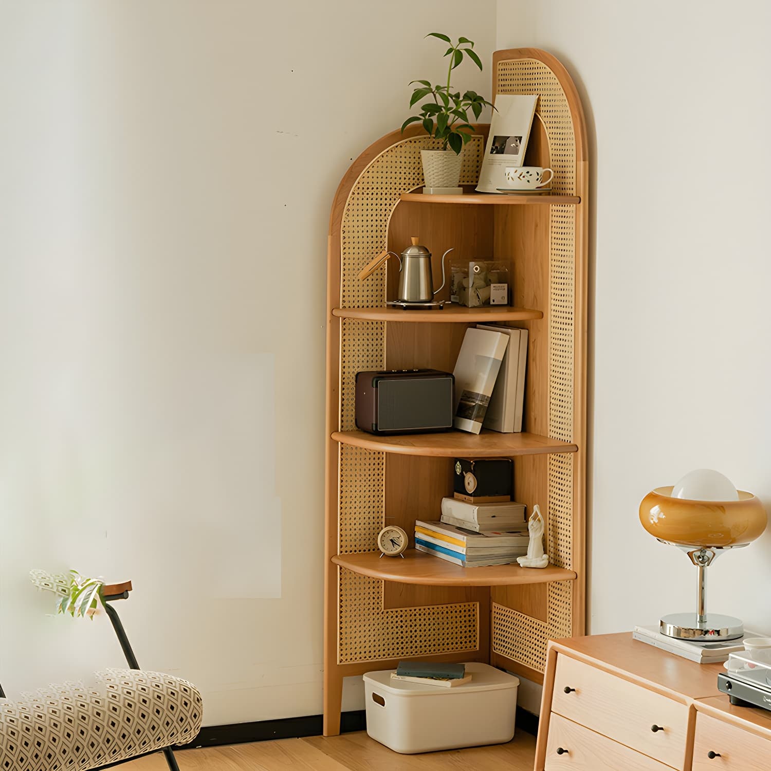 Corner Scandinavian Accent Chest with Wood Countertop and 4 Shelves, Ash Wood Species, Straight Legs - image 5