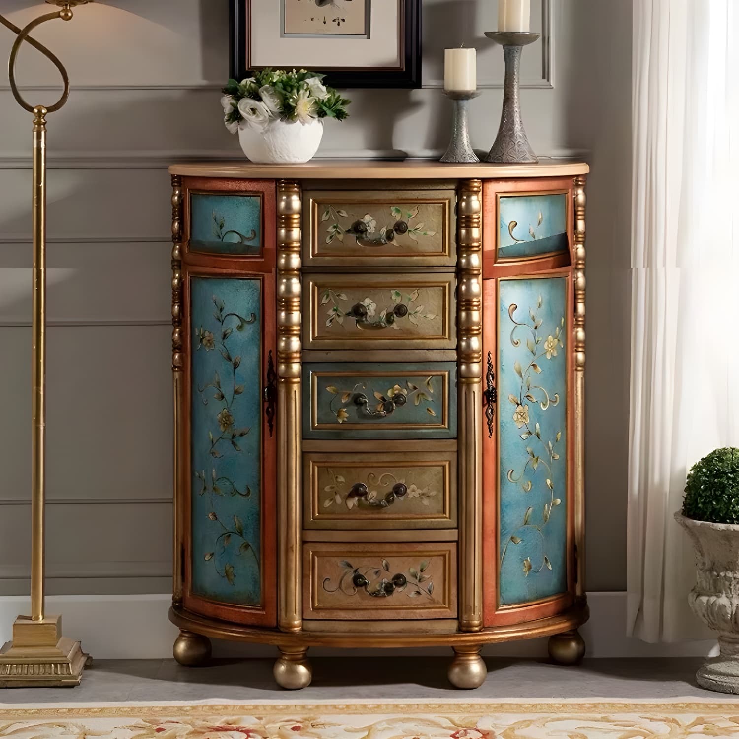 Industrial Bombe Accent Cabinet with Drawers and 2 Doors in Solid Wood - image 8