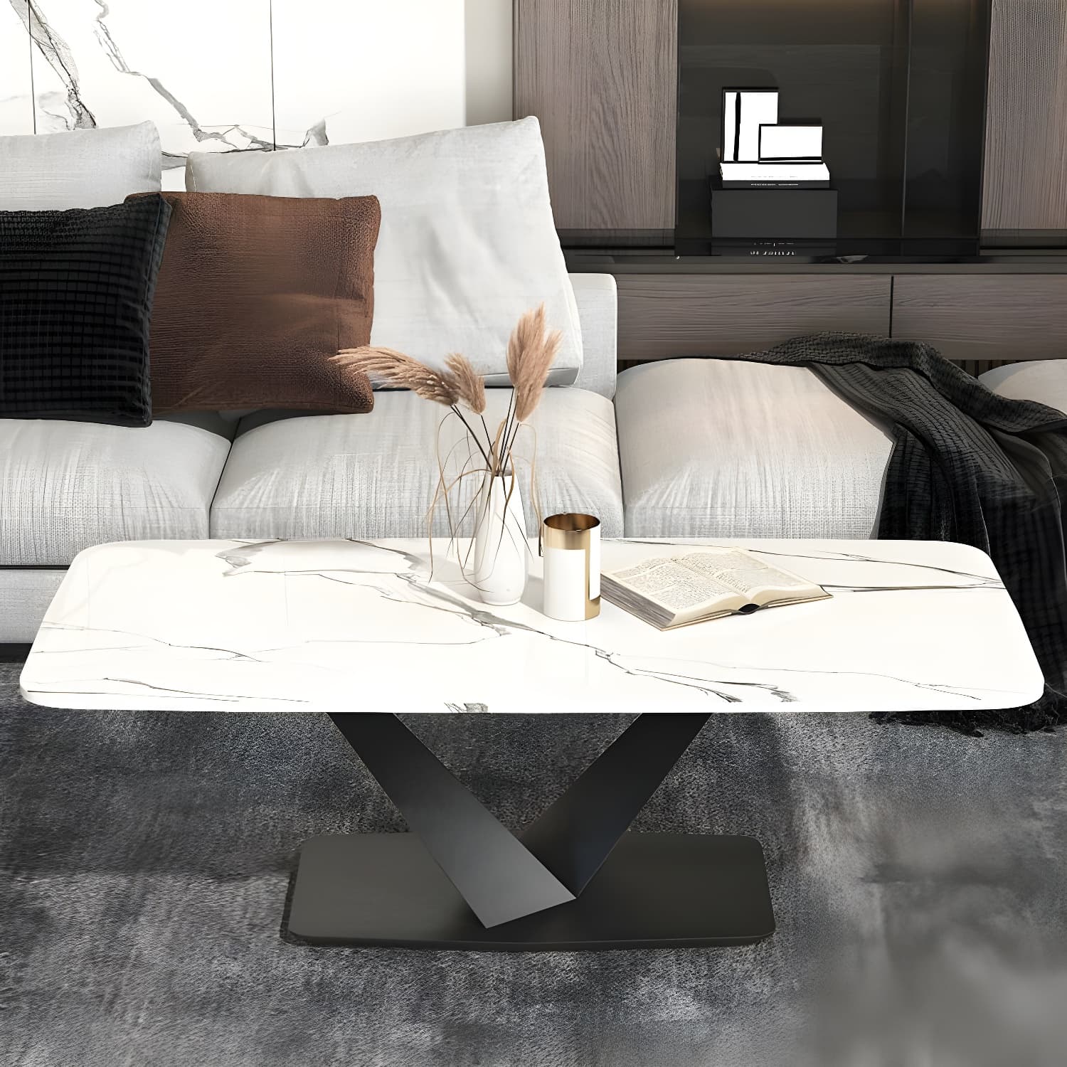 Contemporary Square Stone Coffee Table with Scratch Resistant - image 11