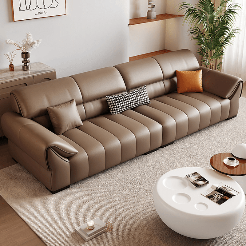 Elegant Light Brown Leather Standard Sofa/Single Sofa/Loveseat with Armrest and 3 Pillows