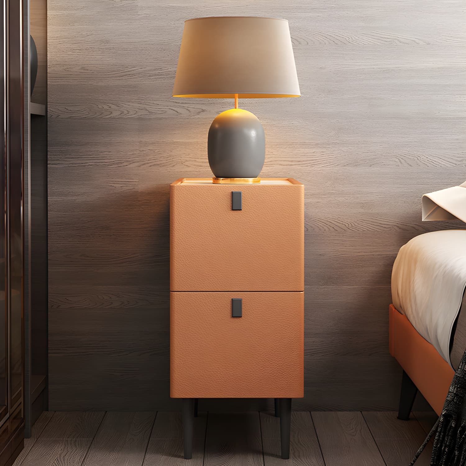 Modern Style Leather Polychromatic Choice of Black Cabinet Leg Nightstand - image 13