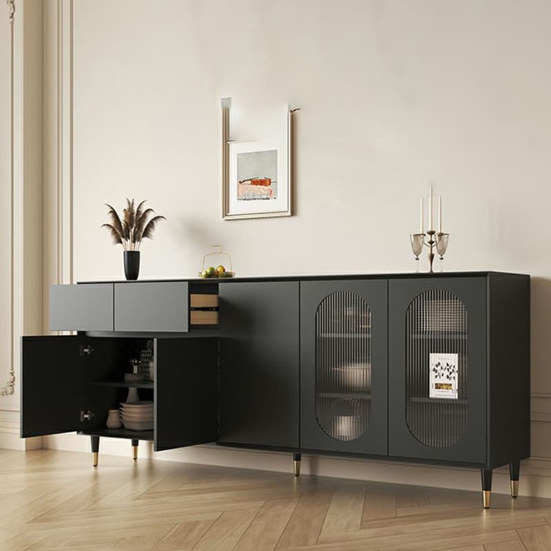 Wood Glam Sideboard Credenza with Glass Doors and Drawers, 40cm Overall Width, 85cm Overall Height - image 9