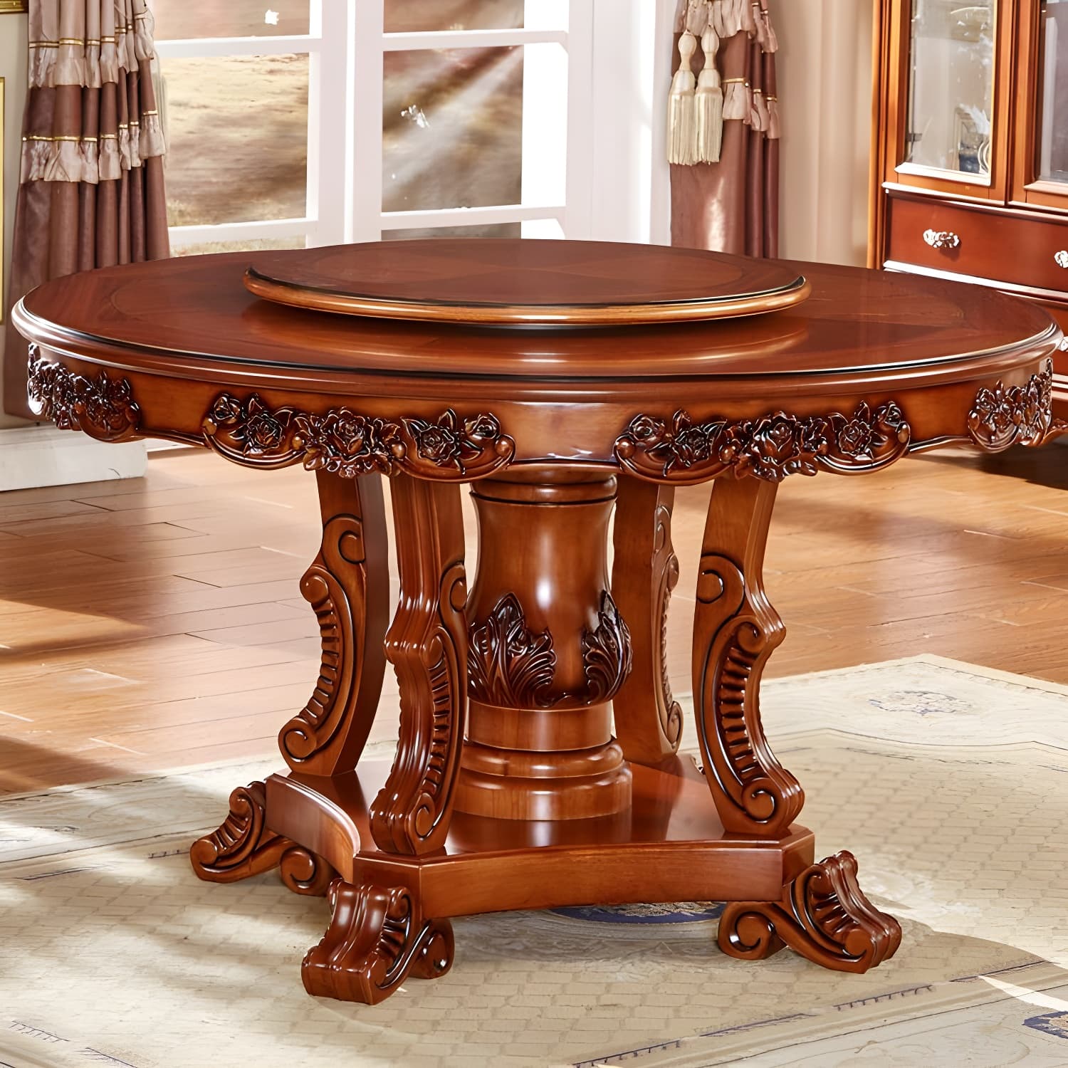Rubberwood Base Victorian Round Table Pedestal Base Table for Dining Room - image 12