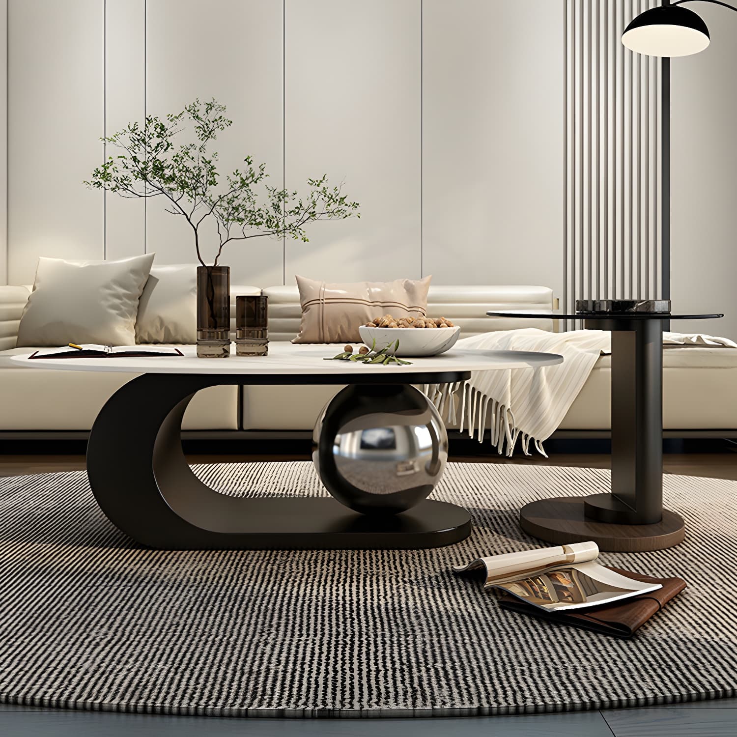 14"H Glam Coffee Table Slate Oval Pedestal Coffee Cocktail Table - image 4