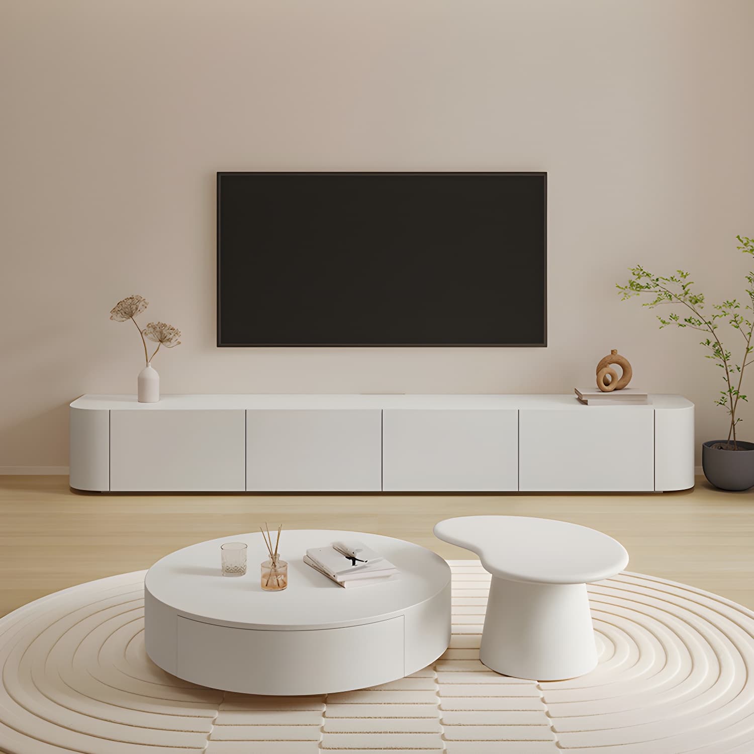Modern Wood TV Stand Console White TV Media Stand with Drawers for Living Room - image 4