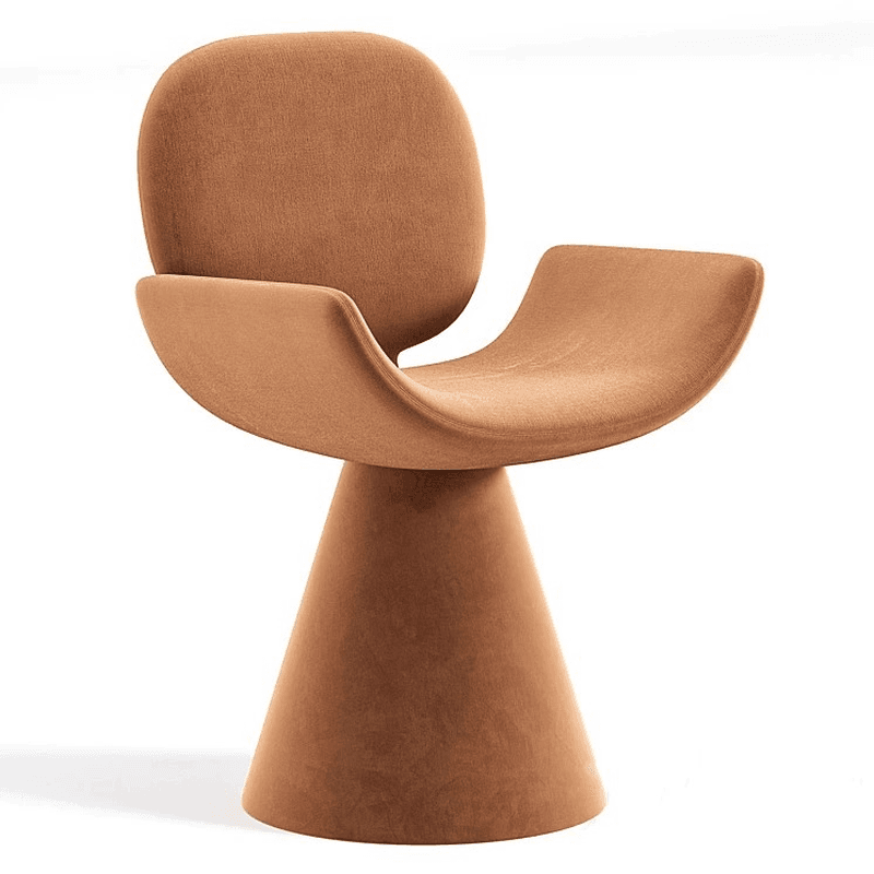Simple Rotating Arm Chair with Uncovered Back, Padded Upholstery, Armrest, and Midnight Black/Cocoa/Chalk Lumber Legs
