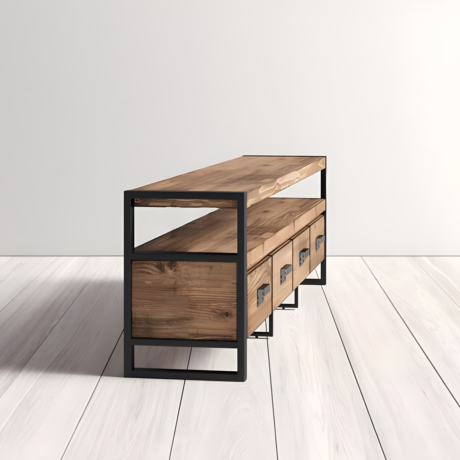 Industrial Wood TV Stand Console Open Storage TV Media Stand with Drawers for Living Room - image 9