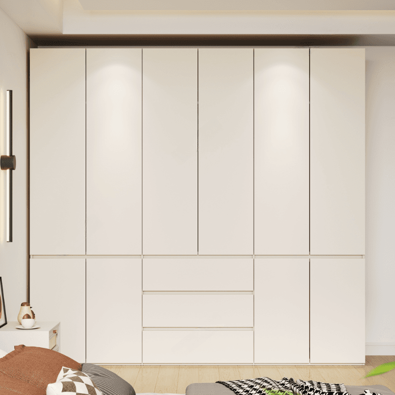 Beige Manufactured Wood Independent Wardrobe Closet with Soft Close Drawer, Soft Close Door, Interior Shelves, and Articulated Mechanism