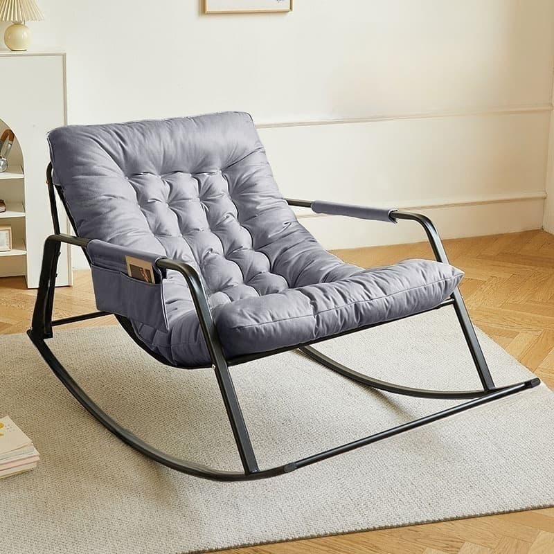 Chic Upholstered Indoor Rocking Chair with Modern Black Metal Legs - image 11