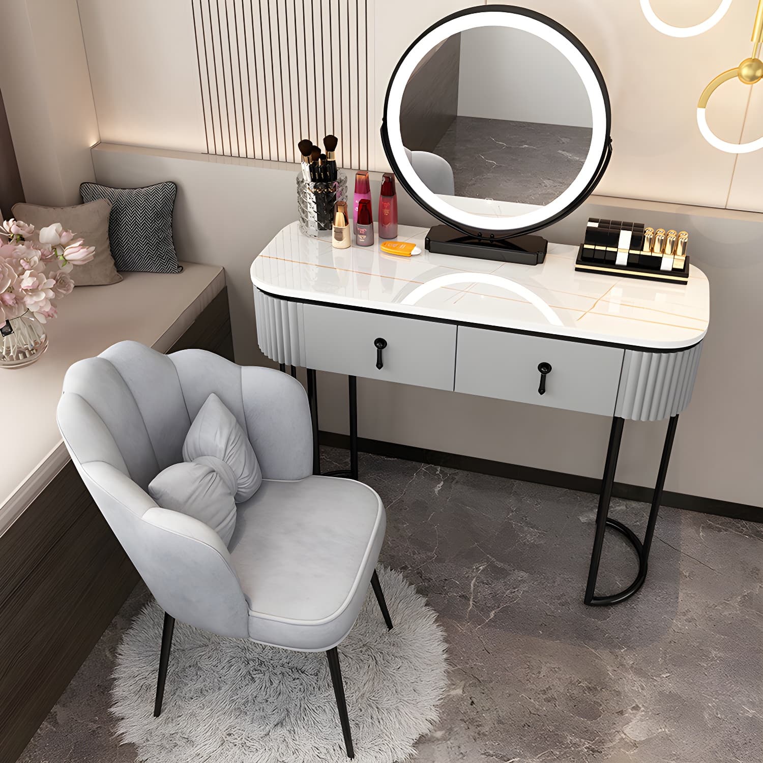 Removable Makeup Counter Lighted Mirror Vanity Dressing Table with Drawer - image 8