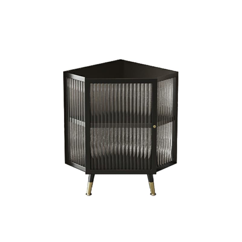 Gold Corner Accent Cabinet with Glass Doors and Metal Shelving