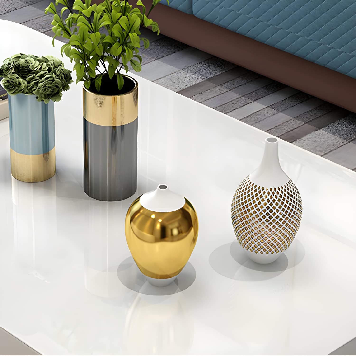 White Modern Coffee Table with Rectangular Wood Top & Block Base - image 7
