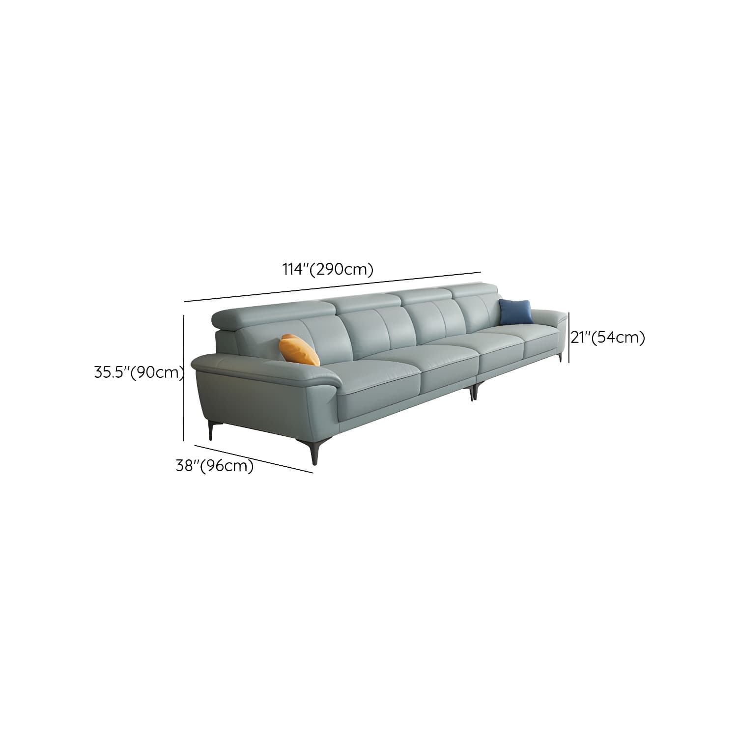 Modern Genuine Leather Sectional Sofa with Pillow Top Arms and Black Legs - image 17