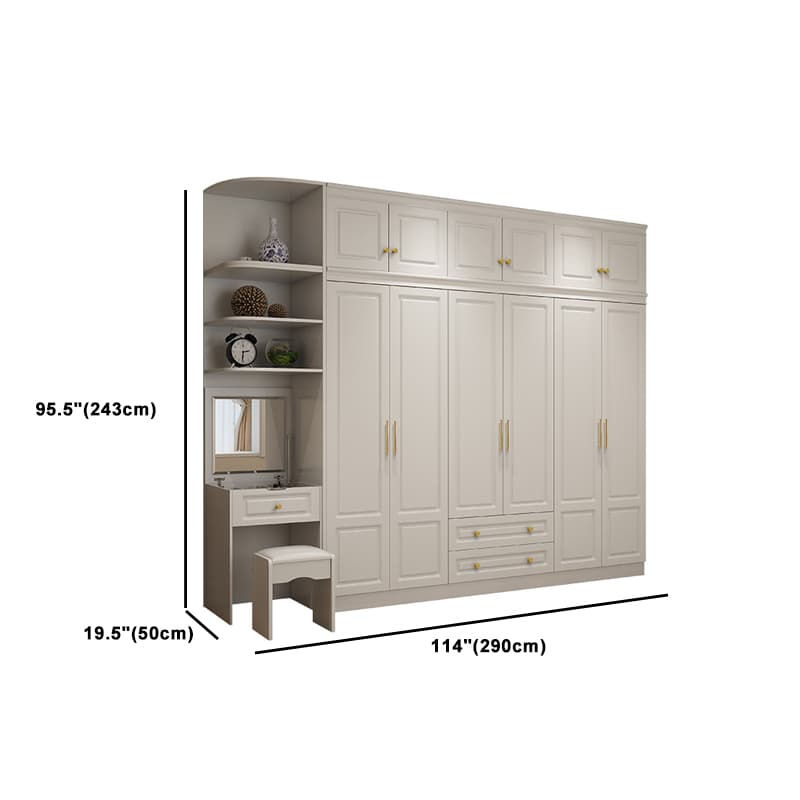 Art Deco Chalk Manufactured Wood Free Standing Interior Shelves Wardrobe with Soft Close Drawer and Hanging Rod - image 40
