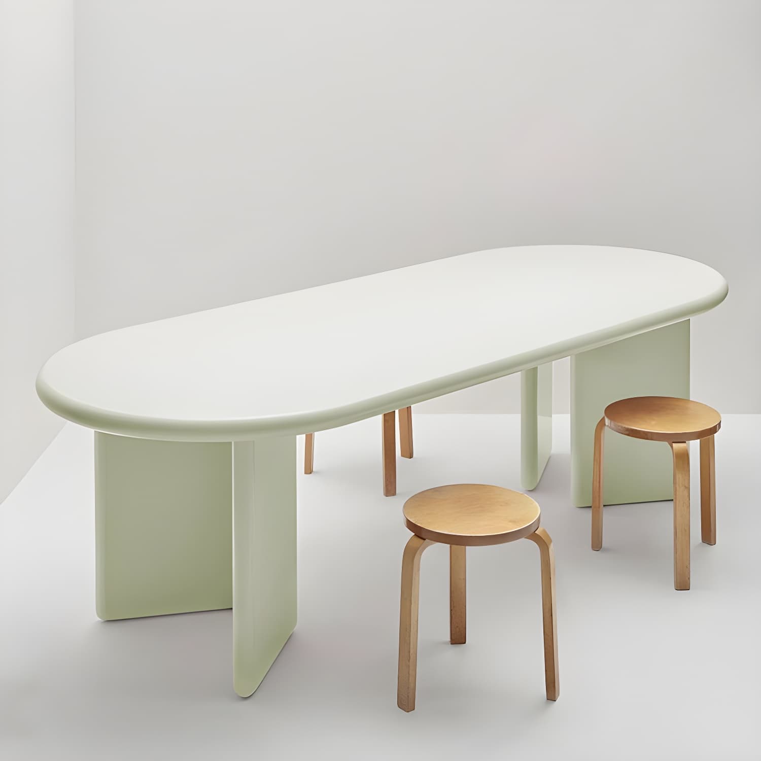 Modern Style Dining Table Oval Solid Wood Dining Table with Double Pedestal Base