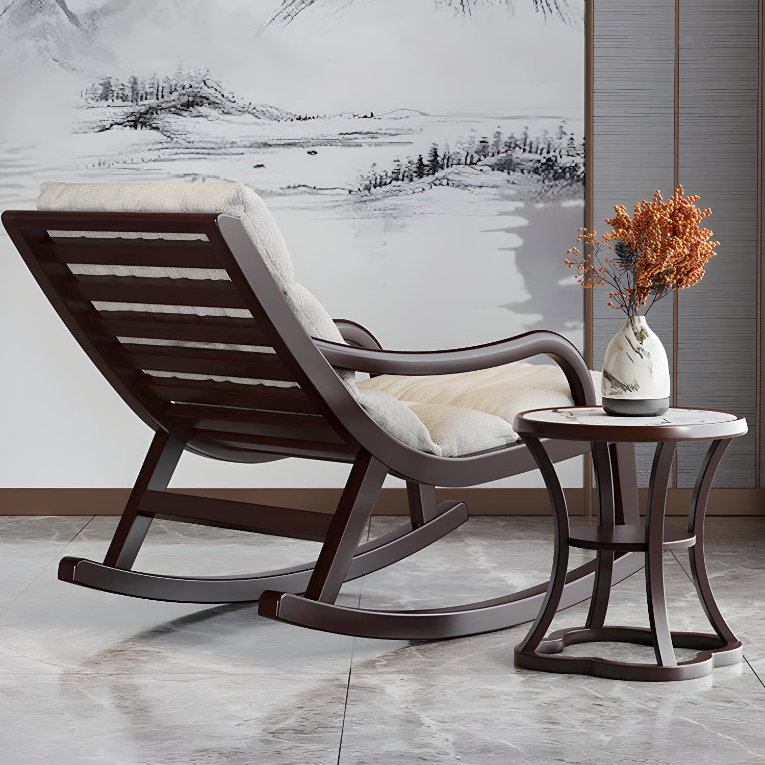Reclining Solid Wood Living Room with Dark Legs Traditional Rocking Chair - image 9