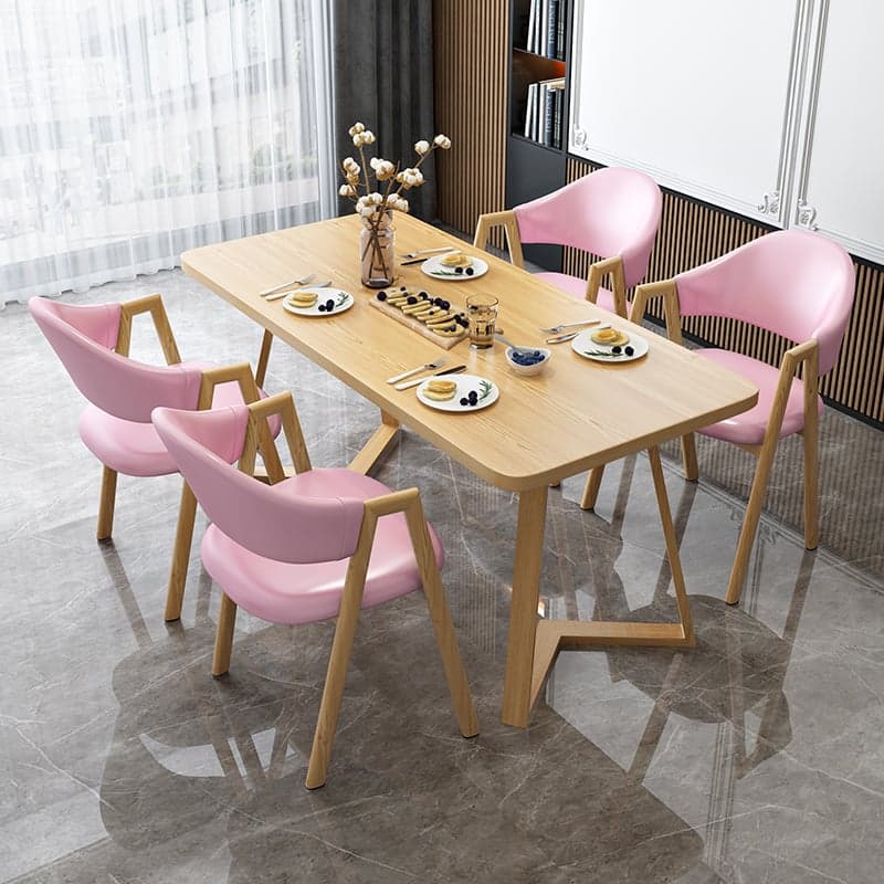 Dining Table Set with Sleighing Base and Fixed Table, Featuring Padded Chair with Back and Armrest, 5-piece Unfinished - image 8