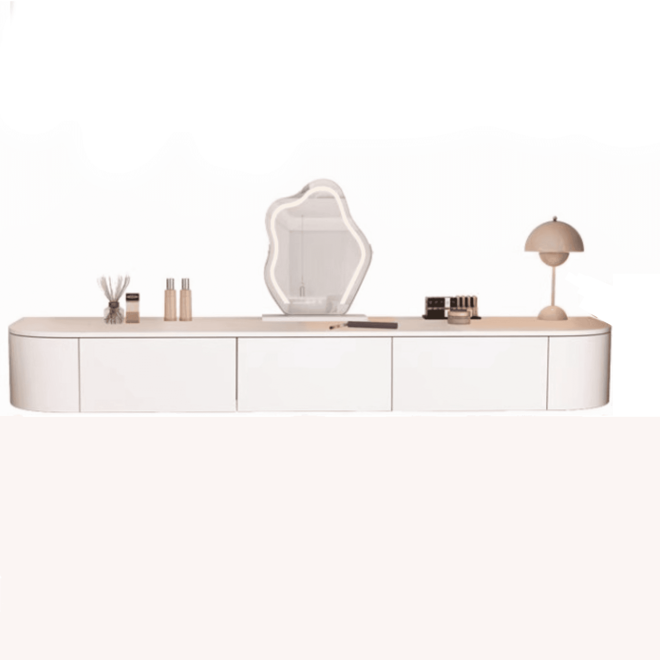 Push-Pull Floating Makeup Vanity with Storage and a Composite Wood Tabletop for Sleeping Quarters in a Trendy Style