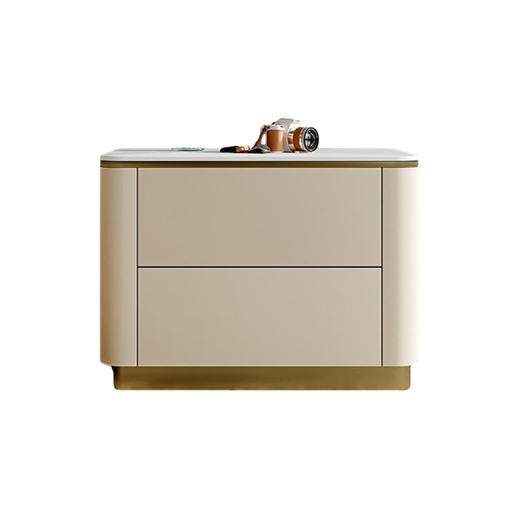 Contemporary Faux Leather Nightstand with Drawer Storage and Stone Countertop - image 12