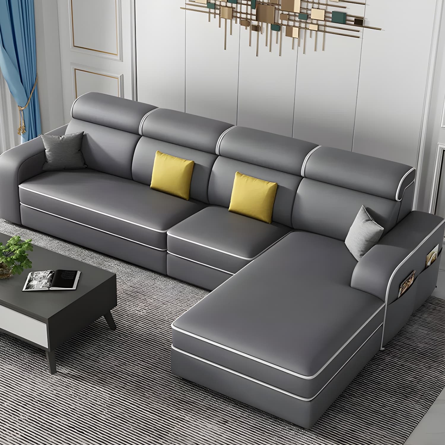 Modern Wood Frame L-Shape Sectional Sofa Chaise with Storage - 3 Piece Set - image 9