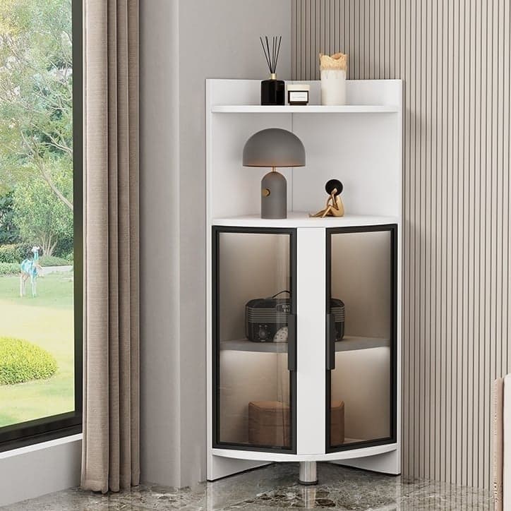 Modern Corner Accent Cabinet with Glass Doors and 2 Interior Shelves - image 3