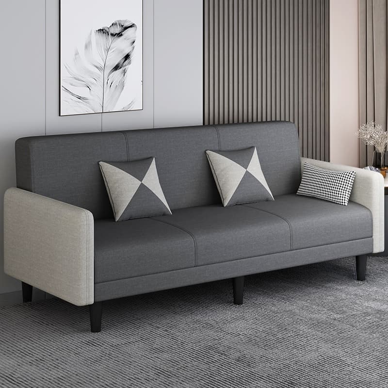 Trendy Solid Color Stain Resistant Standard Sofa in Grey/Cerulean/Beige with Arm, 4-seater/Seats 3 and 2 Pillows