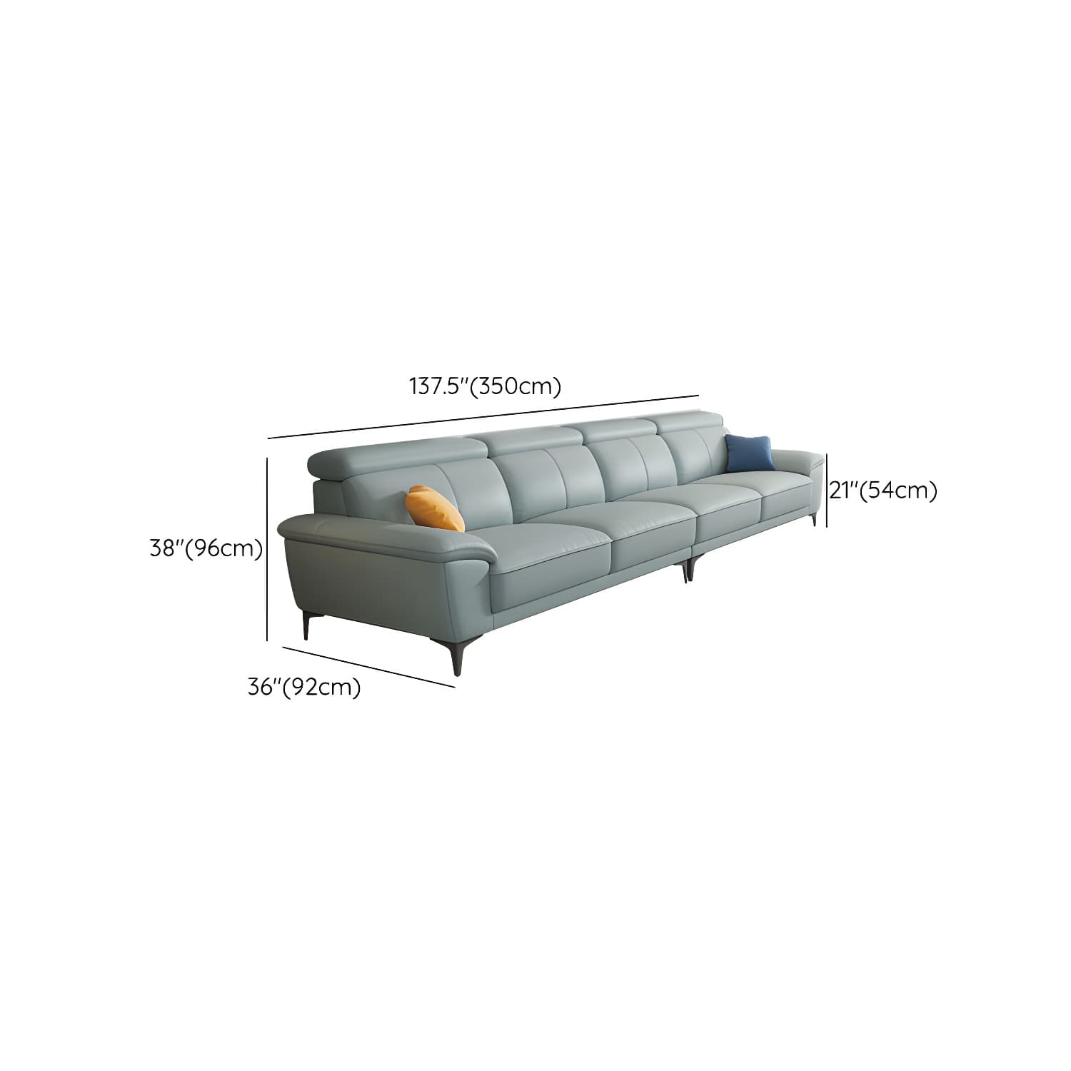 Modern Genuine Leather Sectional Sofa with Pillow Top Arms and Black Legs - image 18