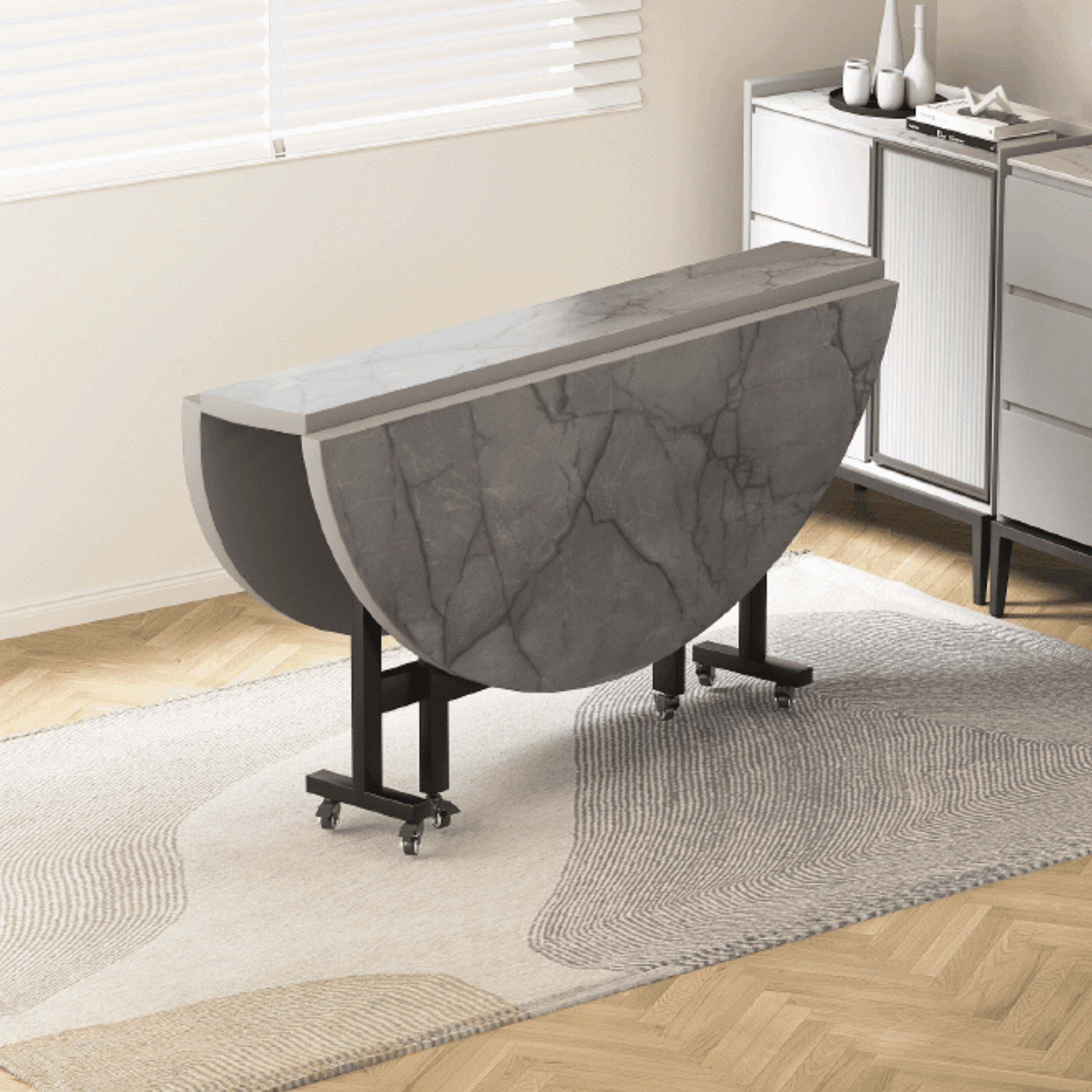 Contemporary Circular-shaped Timber Dining Table in Gray, Extendable - image 4