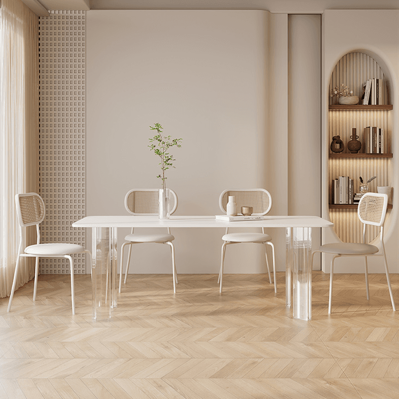Minimalist Rectangular Slate Stone Dining Table Set with 4 Legs and Padded Chair Back - image 5