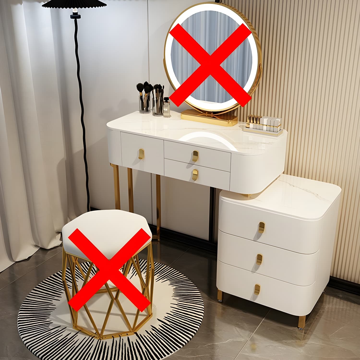 Contemporary Make-up Vanity with Stone Top and Storage Drawers - image 3