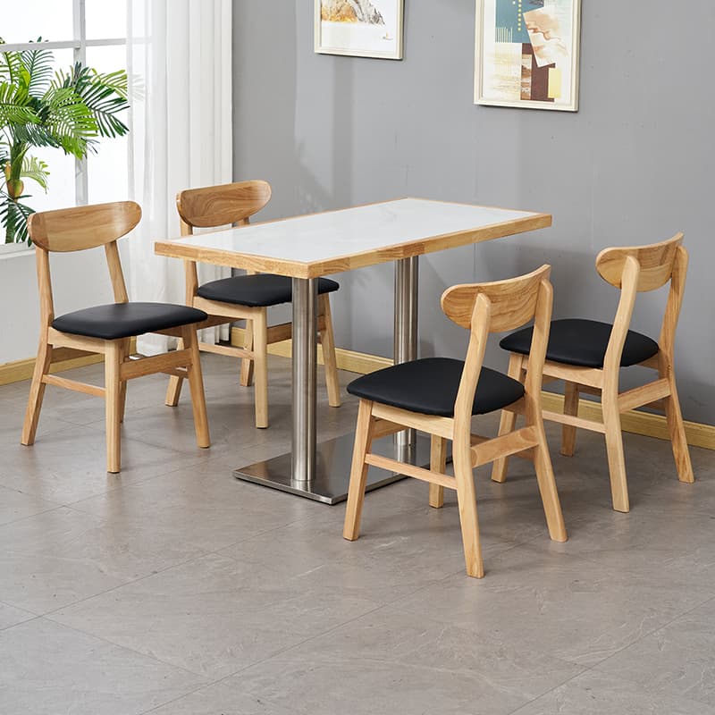 Dining Table Set with Slate Stone Top and Trestle Base, Seating Capacity for 4 People