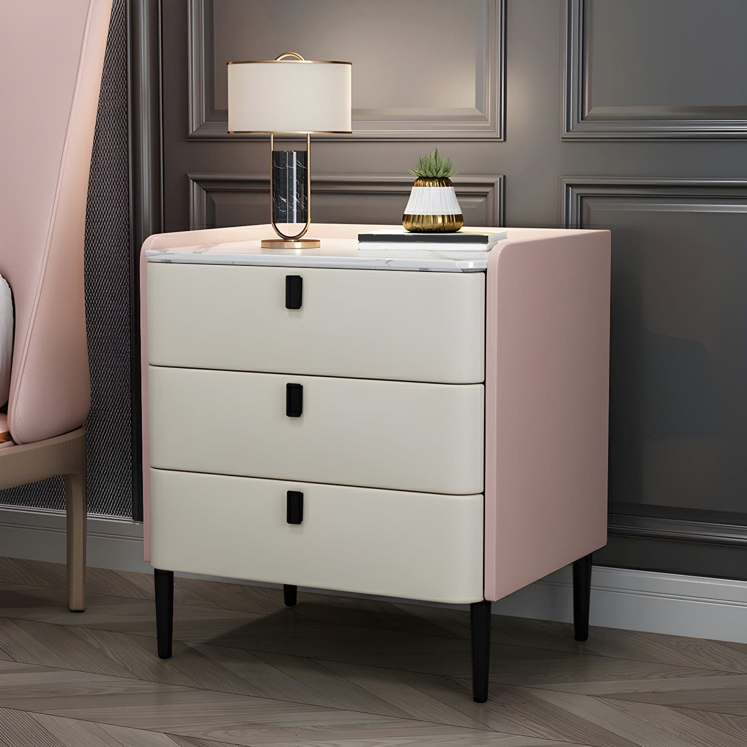 Glam Style Sintered Stone Top Drawer Storage Nightstand for Bedroom - image 22