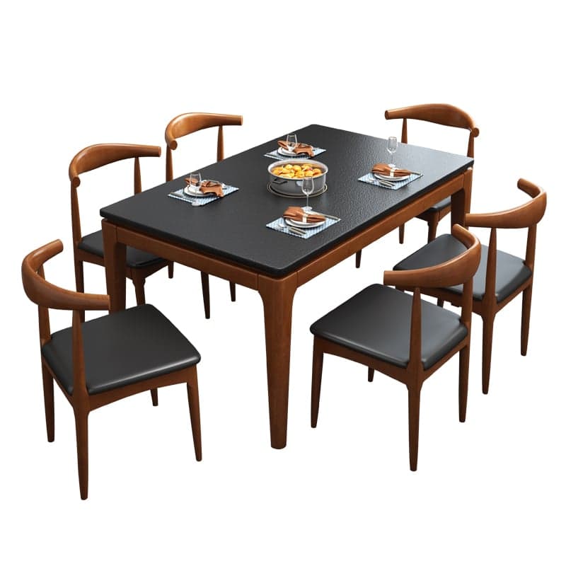 Scandinavian Rectangular Sintered Stone Dining Table Set with Four Legs Fixed Table for 4/2 People in Ink/Chalk - image 3