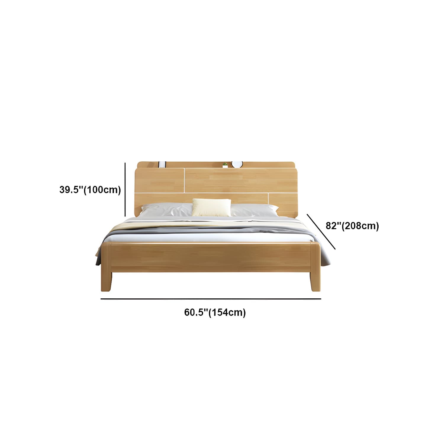 Scandinavian Solid Wood Bed with Headboard 39.37" Tall Standard Bed - image 12