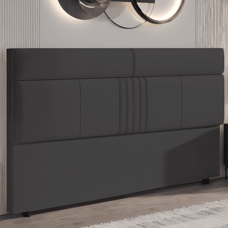 Simplistic Panel Headboard in Pine Wood with Rectangular Shape for King/Queen/Full Bed, Standard Height, Sponge Upholstery, No Distressing