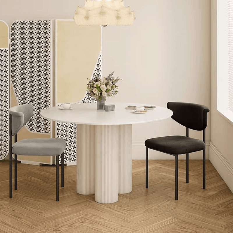 Ribbed Leg Circular-shaped Sintered Stone Dining Table with a Fixed Table Top for 2/for 4 in a Modern Simple Style - image 6