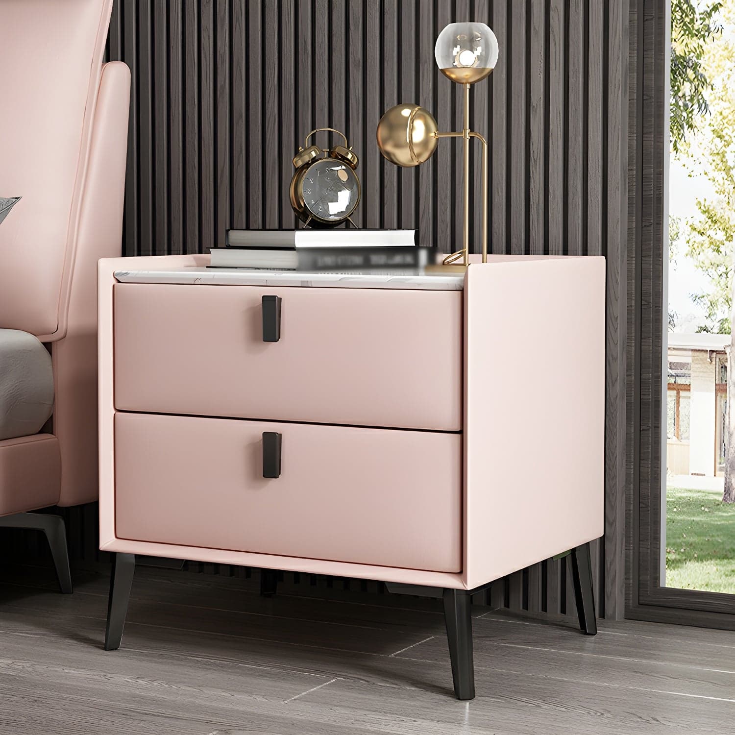 Contemporary 4 Legs Storage Drawer Nightstand with Black Handles for Bedroom - image 12
