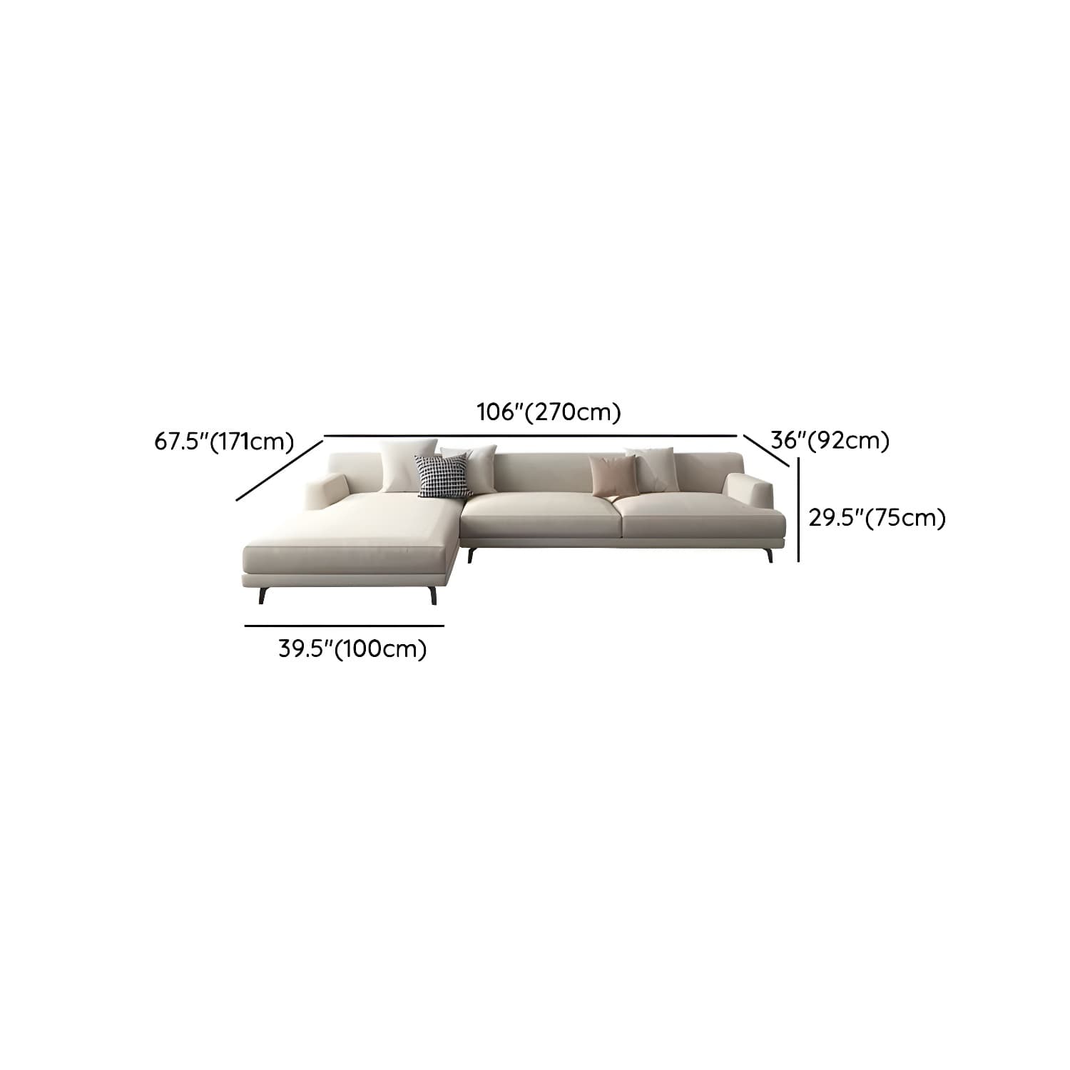 Modern Beige Cotton and Linen Sectional Sofa with Pine Wood Frame - image 21