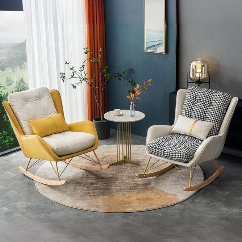 Ergonomic Stationary Round Arm Living Spaces Rocking Chair with Rear, Winged-back Chair - image 12
