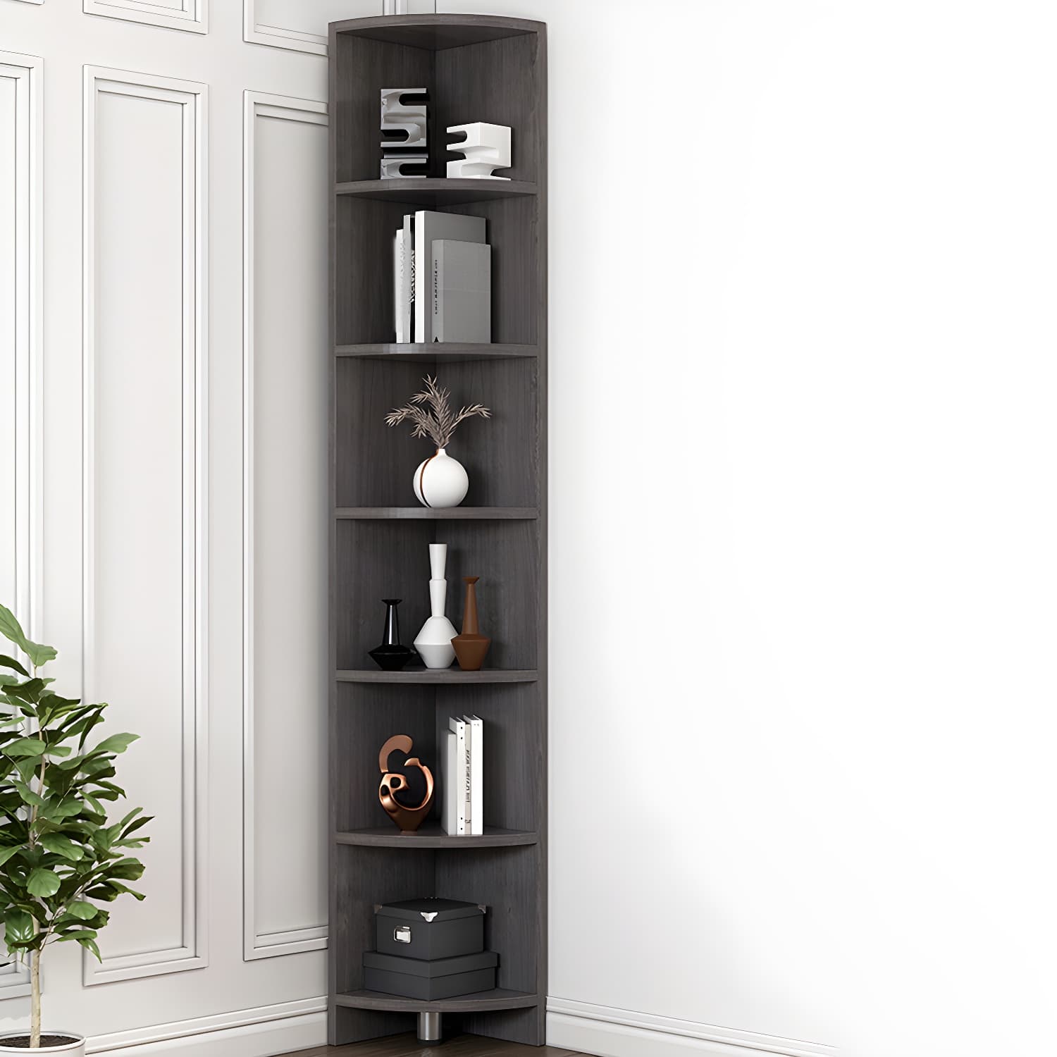 Corner Modern Accent Chest with Wood Counter Top and 6 Open Shelves without Drawers - image 16