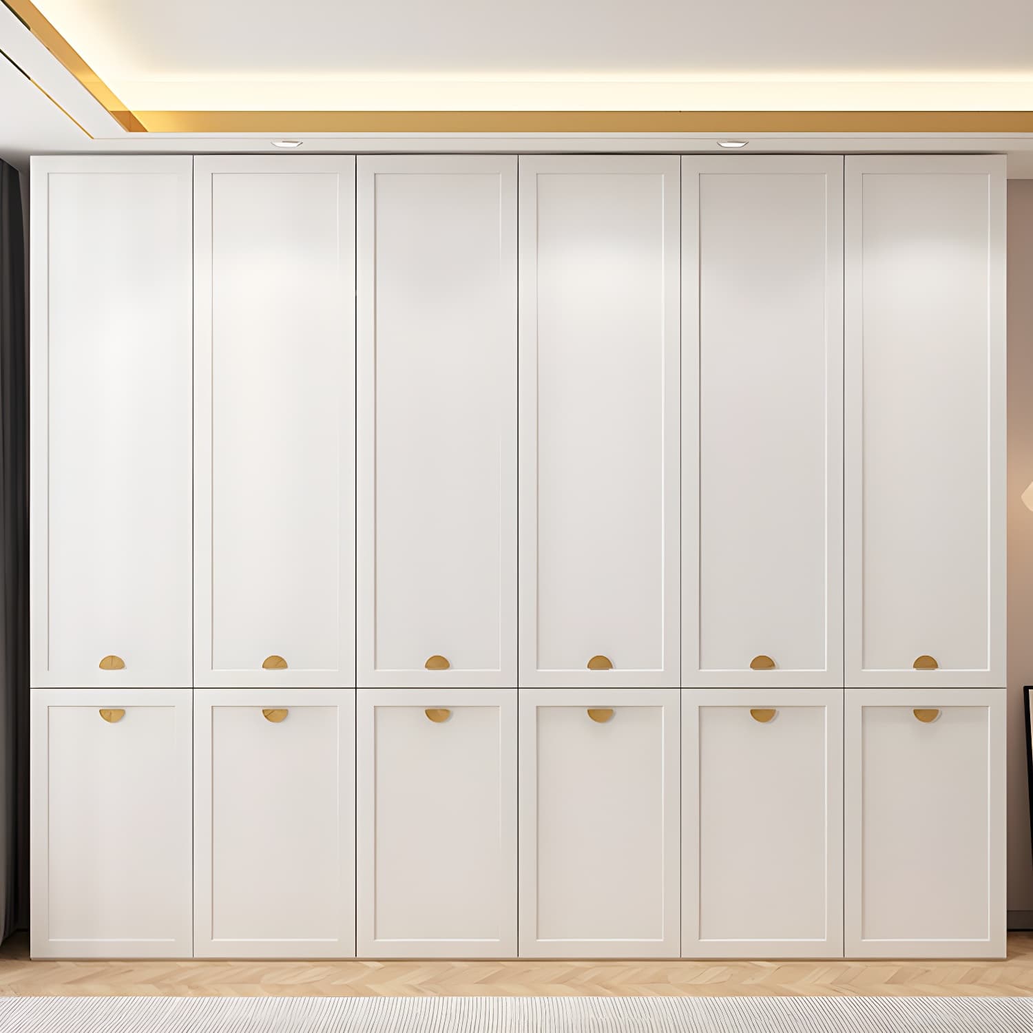 Modern Solid Color Shelves Hinged Doors Cloth Rod Included Cabinet in Beige - image 4