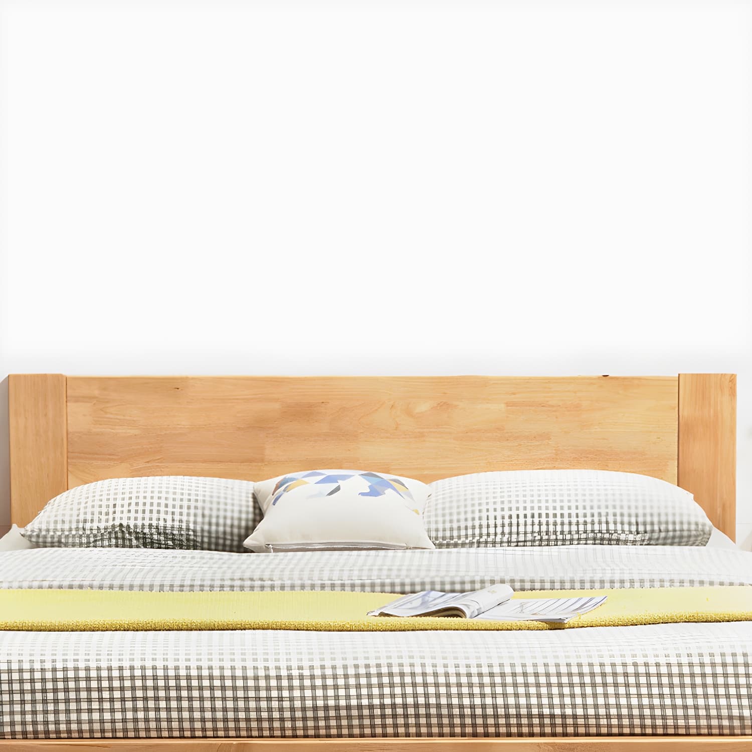 Modern Solid Color Panel Bed Rubberwood Standard Bed with Headboard - image 8