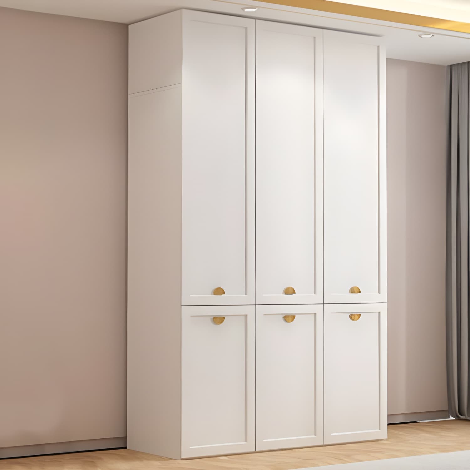 Modern Solid Color Shelves Hinged Doors Cloth Rod Included Cabinet in Beige - image 12