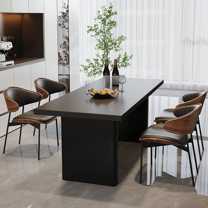 Dining Table Set with Slate Top and Two-sided Pedestal, Padded Chair with Back for 6 People, 7 Piece Set in Midnight Black - image 3